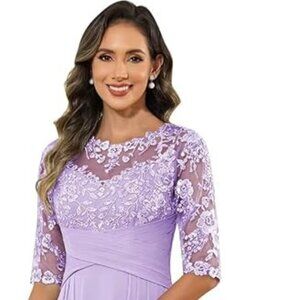 Half SleeveLace Applique A-line Chiffon Formal Dress